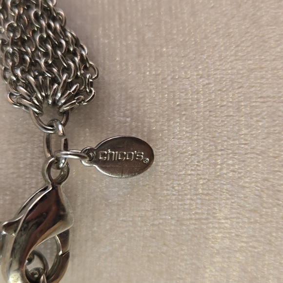 Chico's Silvertone 19-23" Multi-Strand Necklace with Rhinestone Encrusted Barrel - Picture 3 of 6